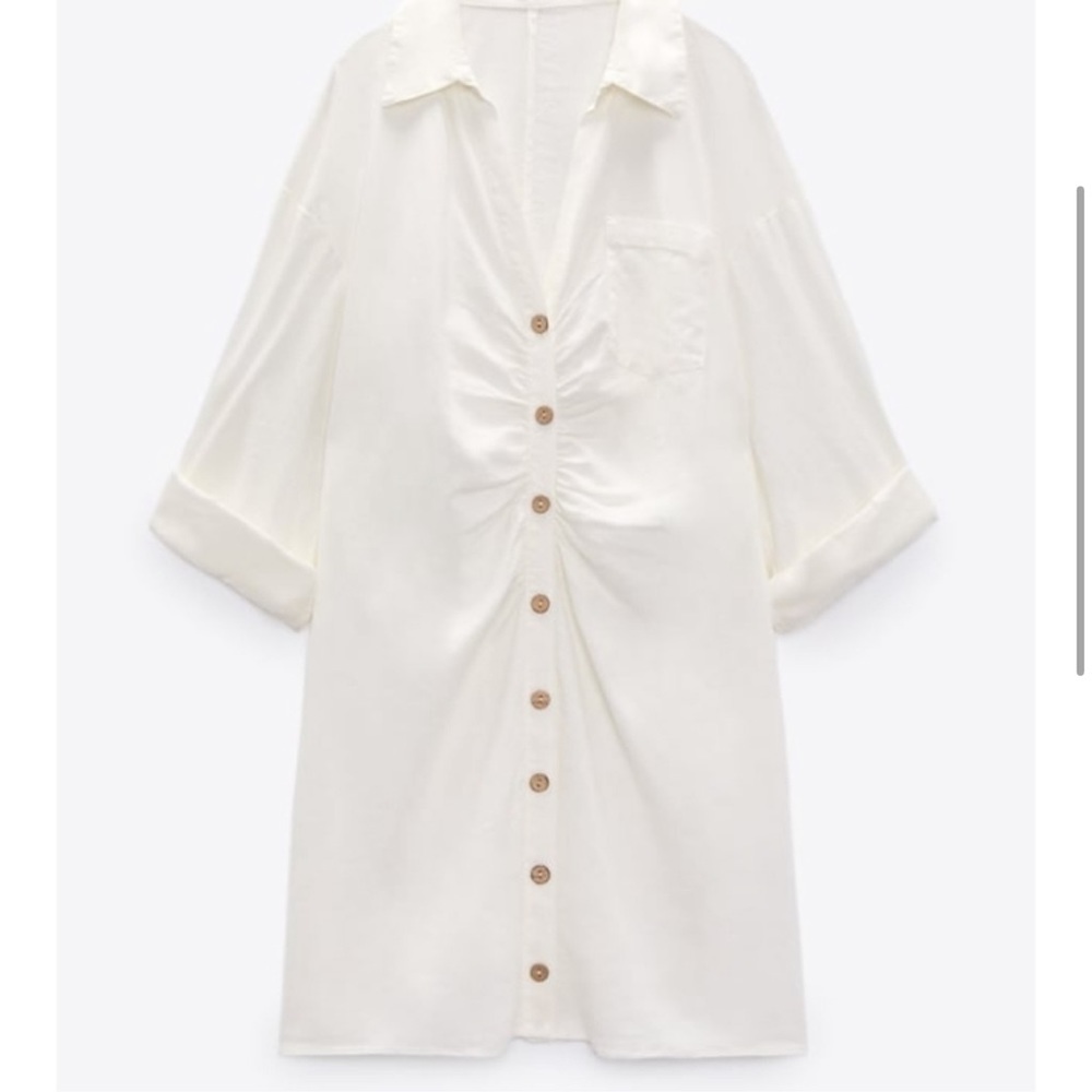 Linen blend shirt dress with rouching - Picture 2 of 3